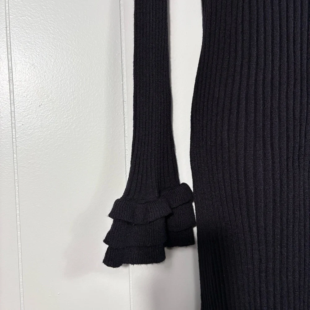 MyLife Vintage Y2K Dark Purple Ribbed Whimsigoth Goth Ruffle Neck Cardigan M - Picture 4 of 7